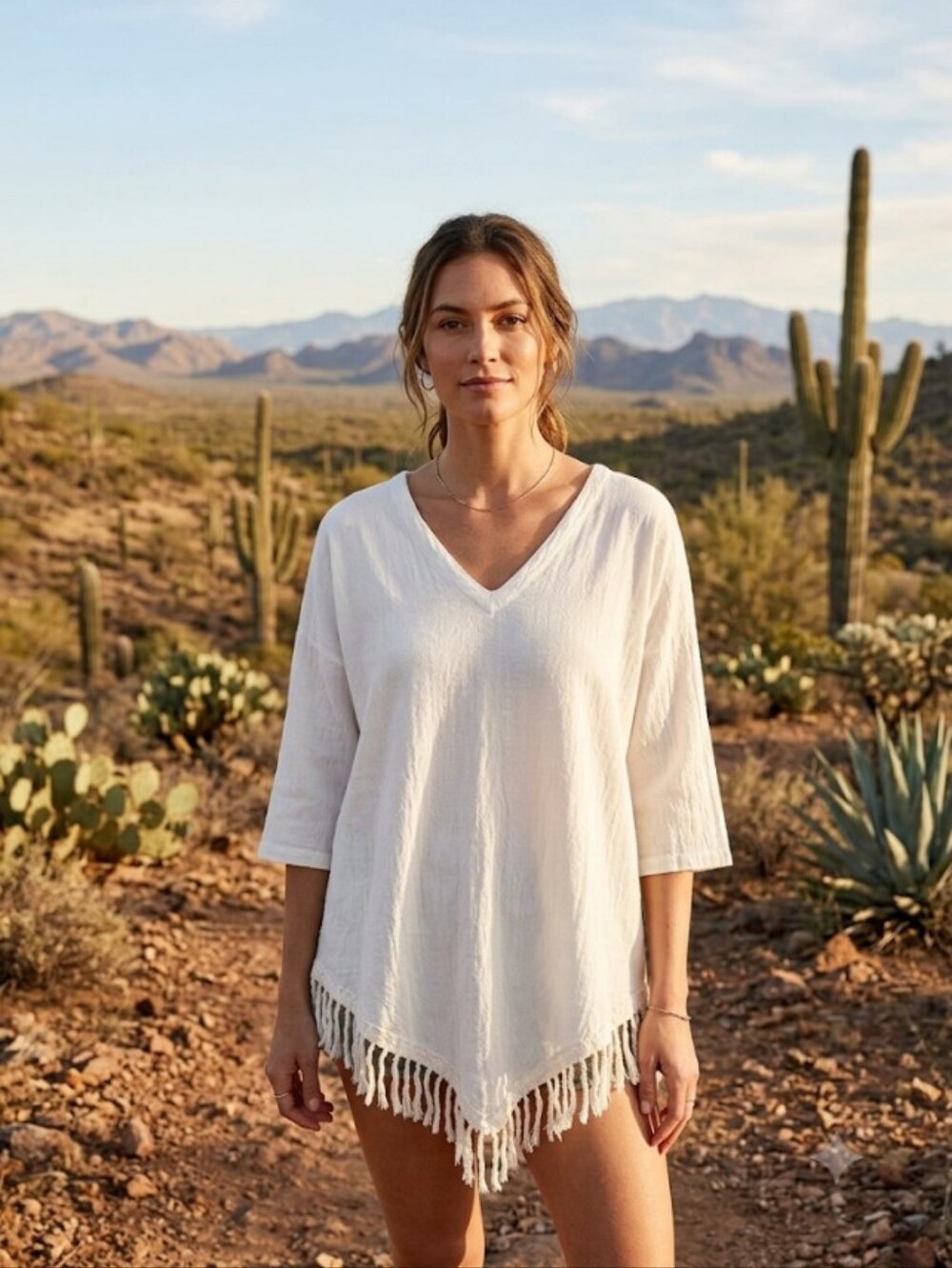 Sea Breeze California Cotton Fringe Tunic Small 100% Cotton